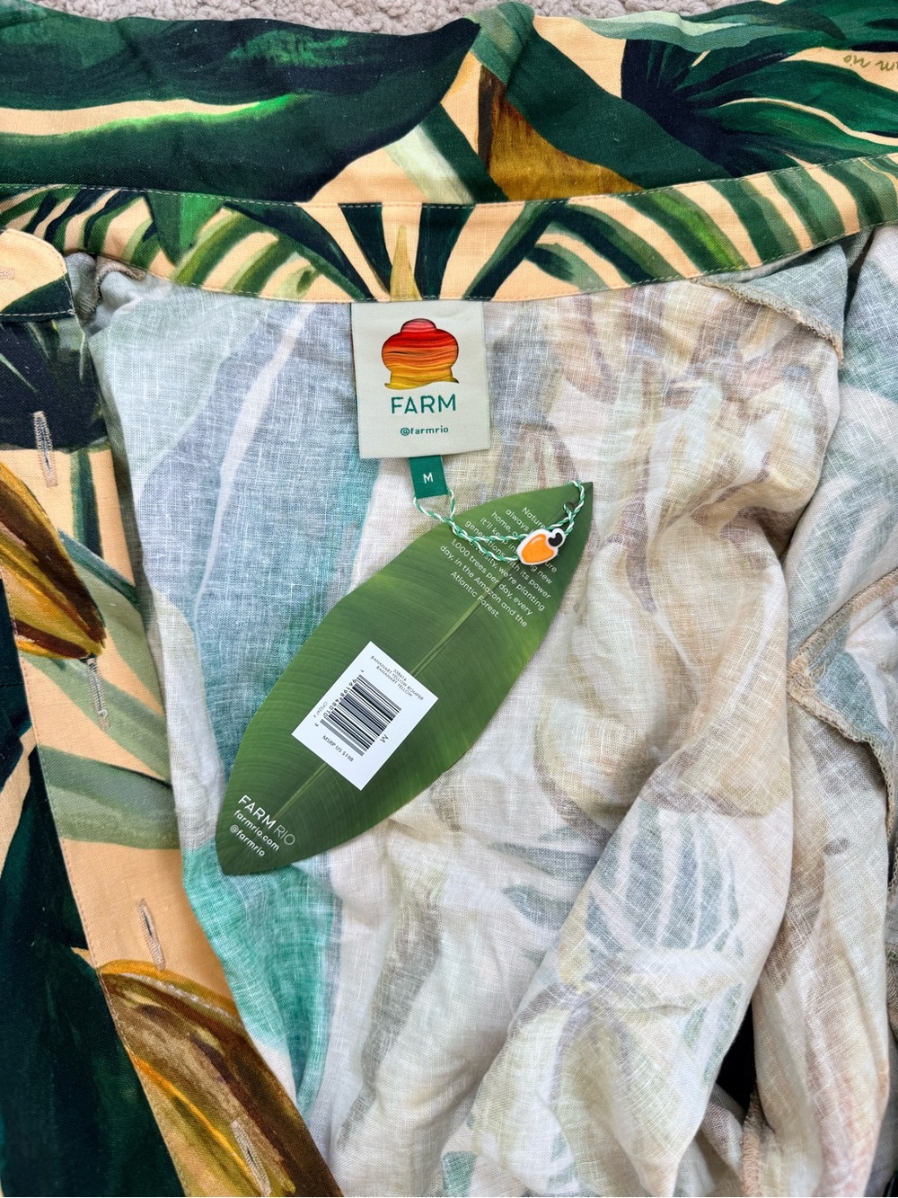 NWT FARM Rio Tropical Leaf Print Belted Jumpsuit — Green & Cream - Picture 16 of 16